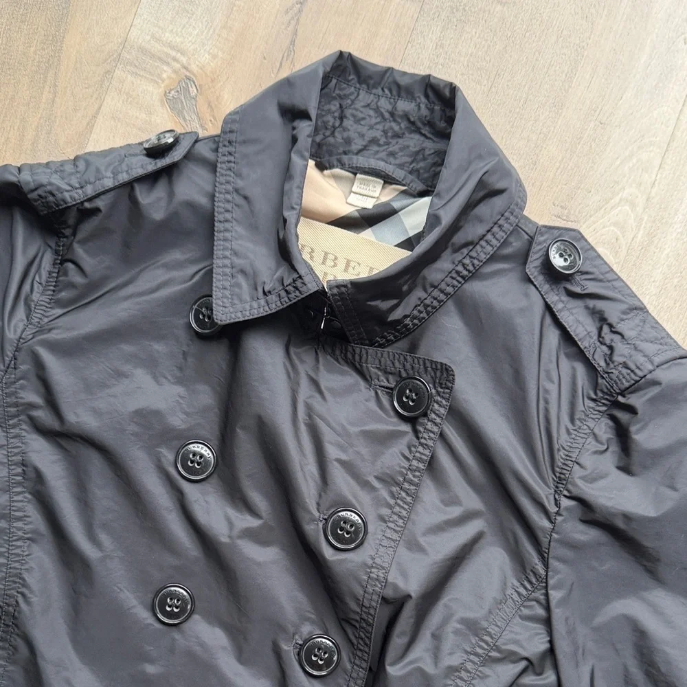 Burberry Women's Black Double-Breasted Trench Jacket - Size 12 - Picture 2 of 6